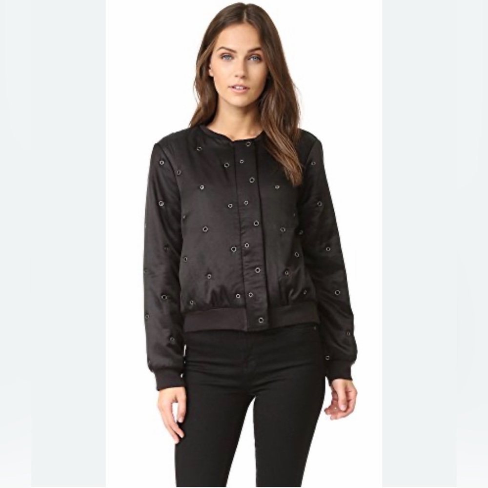 Velvet by Black Silk Blend Eyelet Bomber Jacket